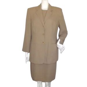 Vintage Dress Set, 14, Khaki, Sleeveless Dress/Jacket, Career/Work, 2 piece